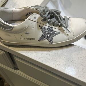 Superstar White Sneakers with Silver Glitter Star
